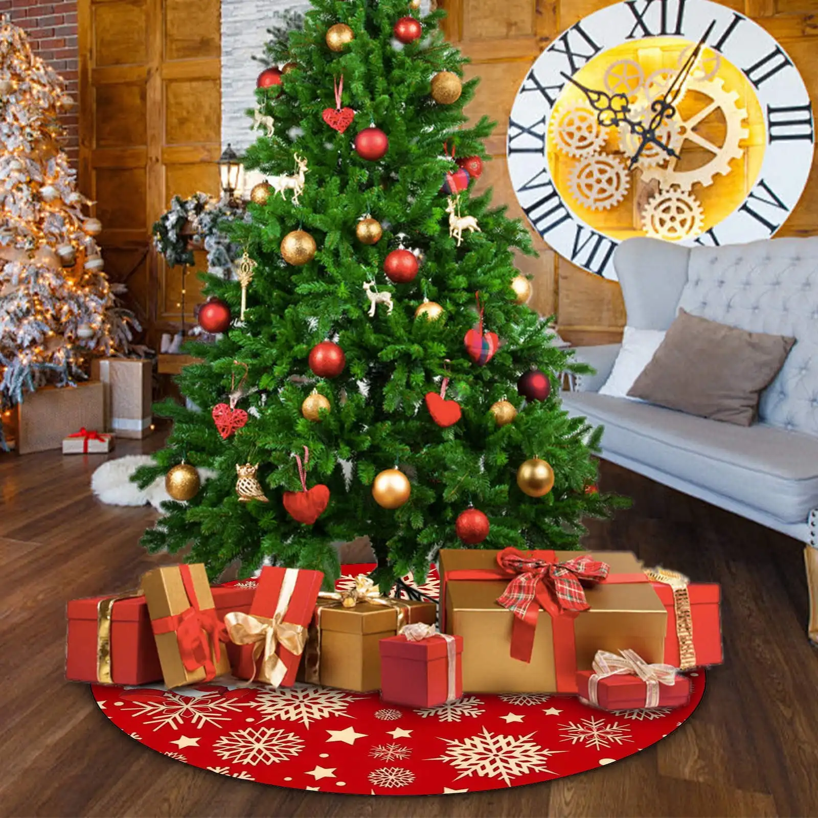 عيد الميلاد رائعة شجرة تنورة عيد الميلاد المنزل عطلة حفلة رائعة شجرة تنورة نمط أحمر عيد ميلاد سعيد أجواء شجرة لطيف حصيرة #3