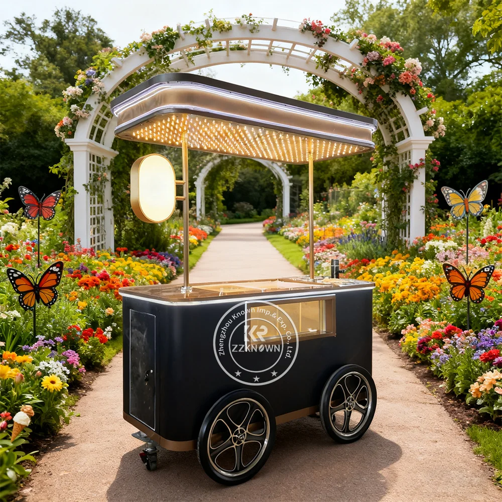 

Fast Food Cart for Retail Ice Cream Trolley with Awning for Mall Shop Hot Dog Chips Corn Sales Restaurant Bakery