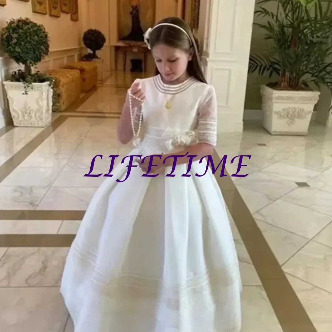 Customized Elegant Flower Girl Dress For Wedding Appliques 3/4 Sleeves Tulle Classic Princess Birthday First Communion Prom Gown
