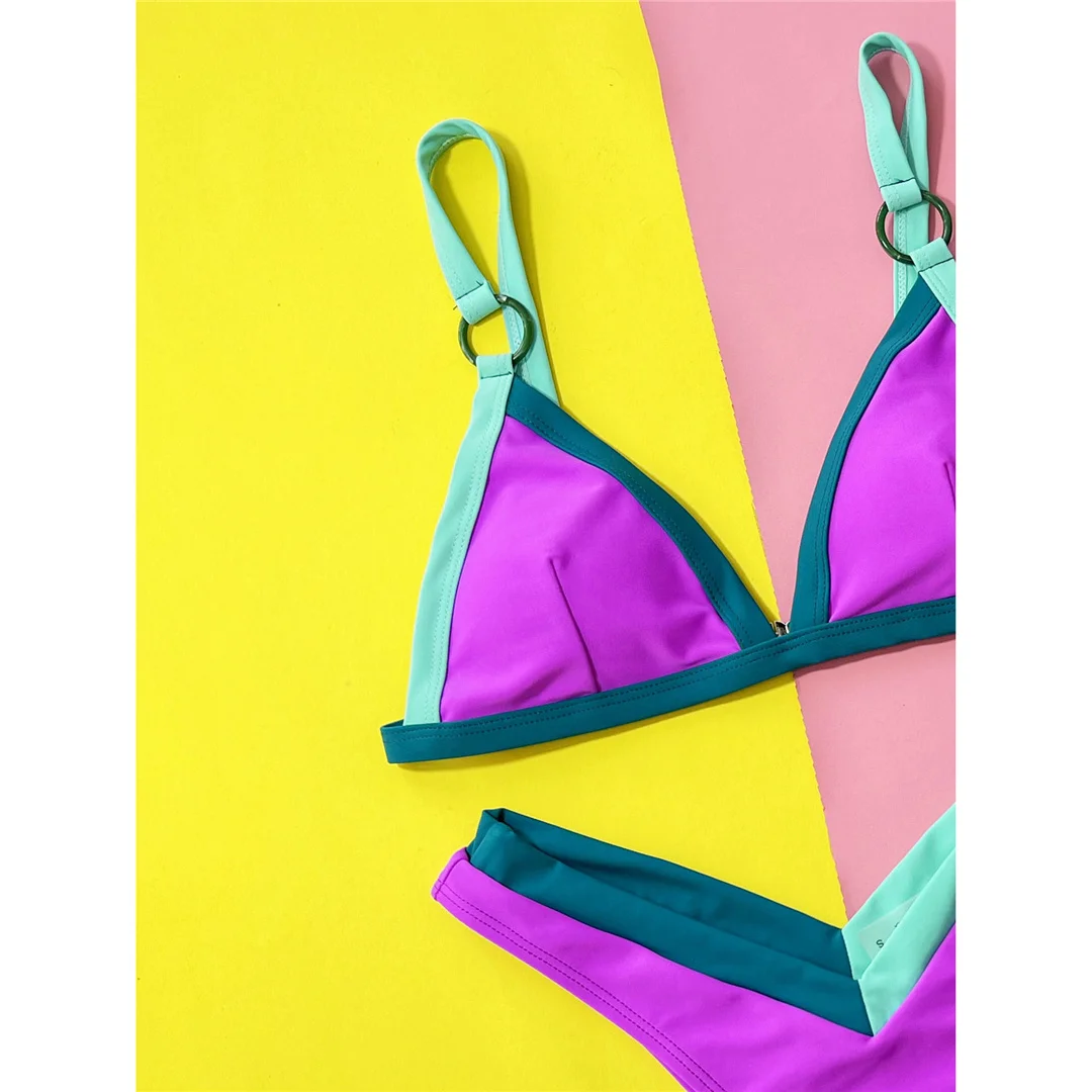 Sexy Splicing Brazilian High Leg Cut Bikini Damen Bademode Zweiteiliger Bikini Badeanzug Badebekleidung Schwimmbikini V4749 – Detail 11