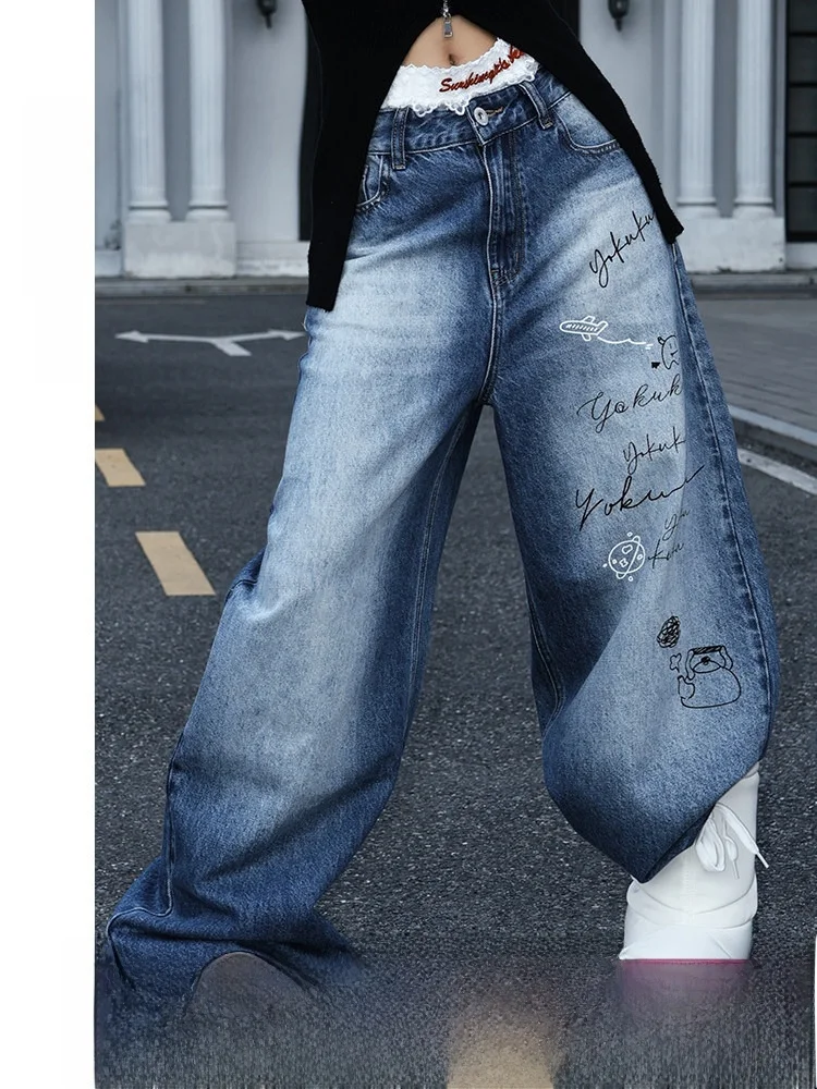 

Cool fiti loween Waed Denim Jeans Straight Leg Retro Sle Women's Faion Cotton Stretch Fabric Autumn Season