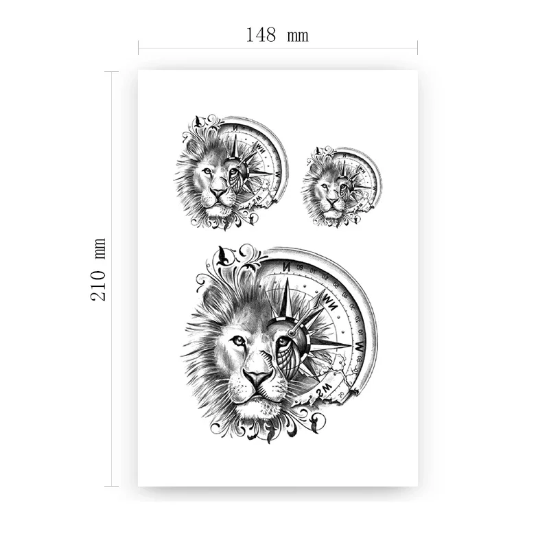 Clock Gears Lion Compass Vine Tattoos for Men Stickers Body Arm Art Waterproof Temporary Tattoo Neck Hand Fake Tatoos for Women