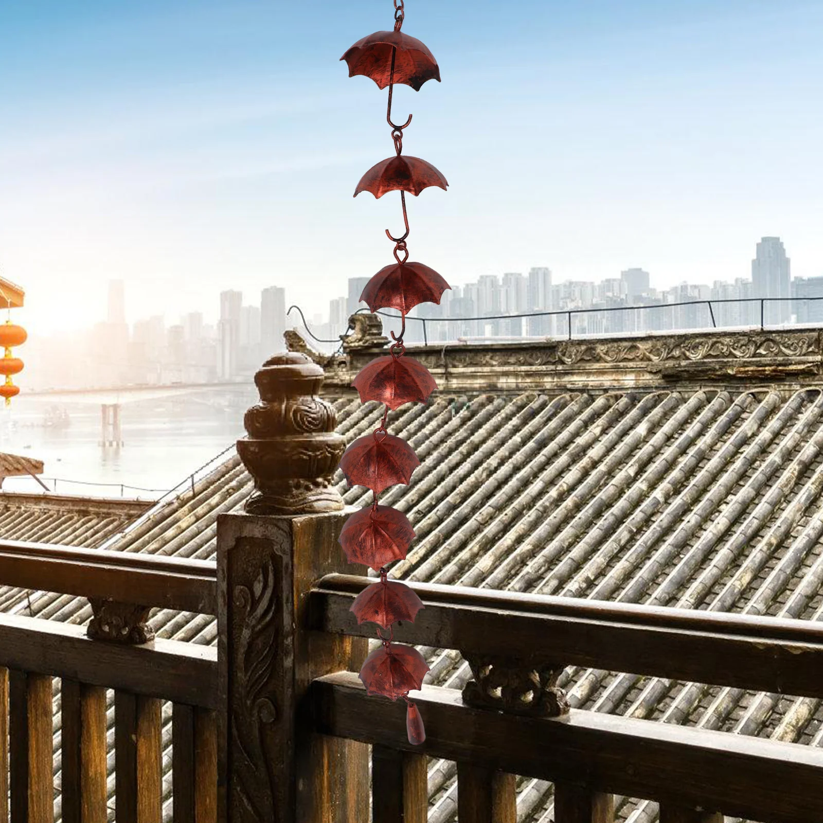 

1pcs Umbrella Wind Chime Water Chain Hanging Steel Bell Decor Metal Balcony Garden Home Use Rain Chains Gutters