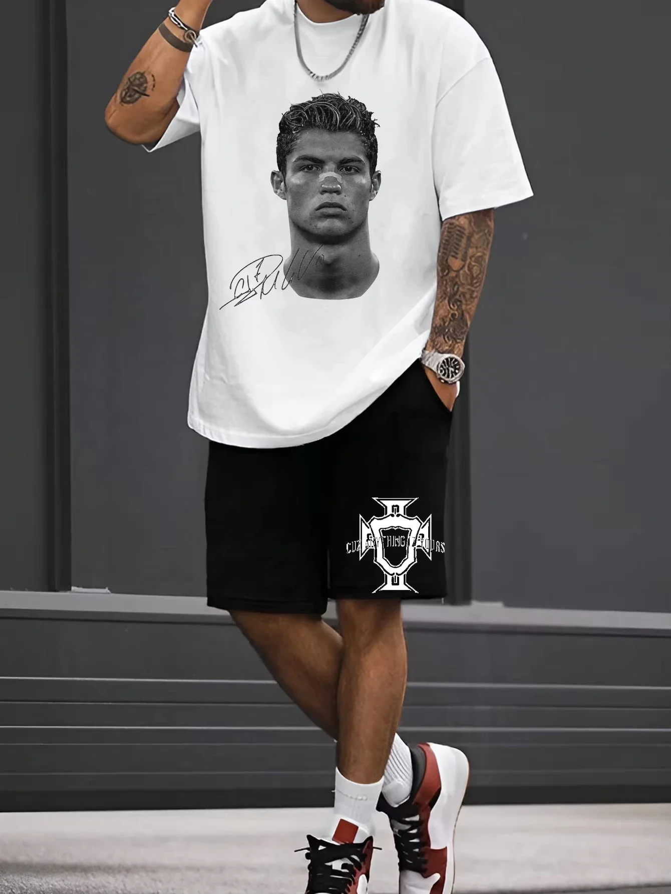 

Cristiano Ronaldo Neymar Lionel Messi Football Superstar Portrait Printed Tee Shorts Men Women Cotton Loose Casual Sweatpants