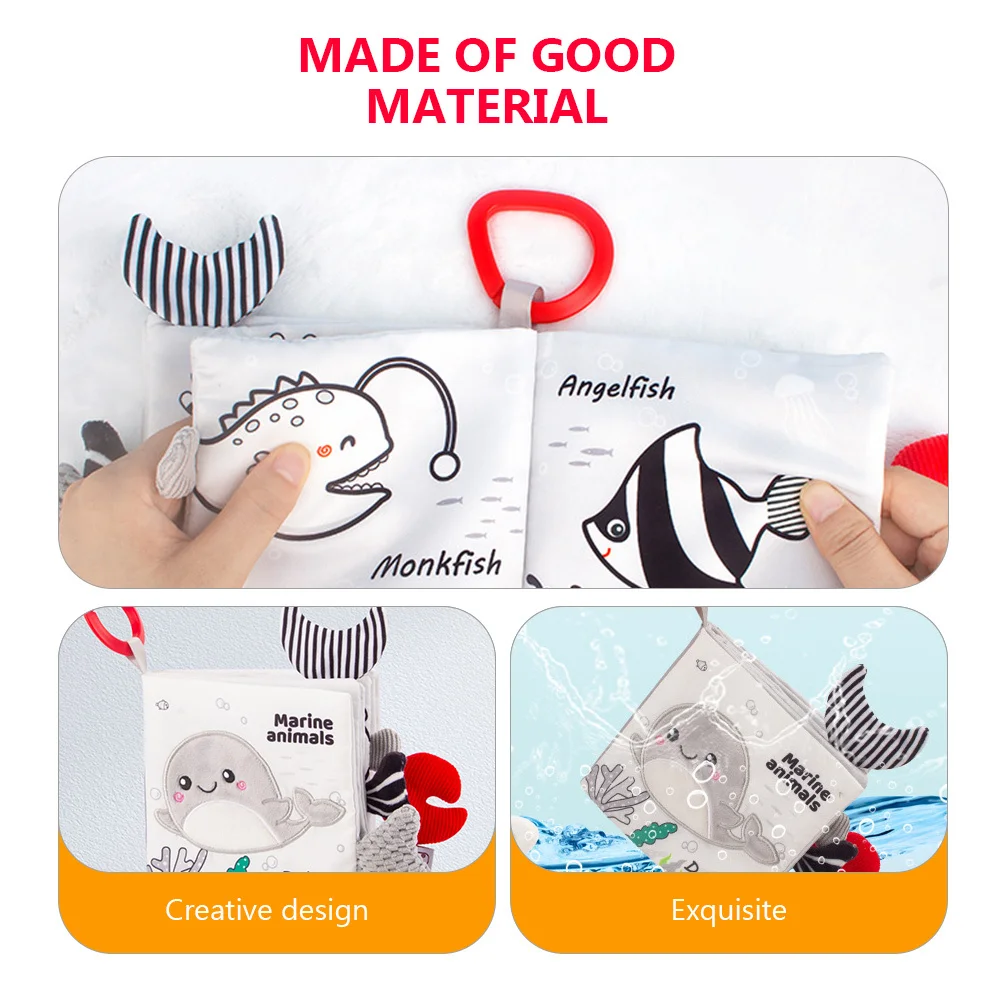 Libro di stoffa per bambini resistente allo strappo Animali marini interattivi Apprendimento per i più piccoli Libro di attività giocattolo educativo increspato