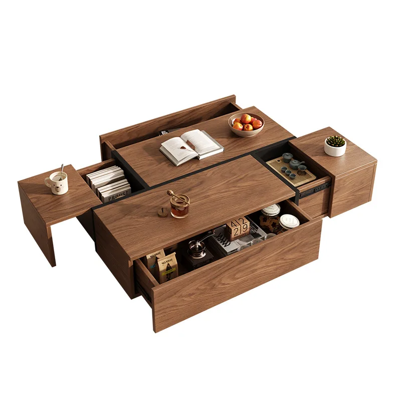 

Nordic walnut color minimalist coffee table, rectangular modern small apartment living room home