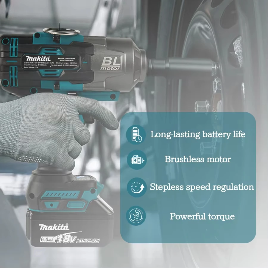 Makita tw001g 2100n.m chave de impacto elétrica sem escova 1000n.m canhão de ar de alto torque sem fio chave de remoção de reparo de pneus de carro