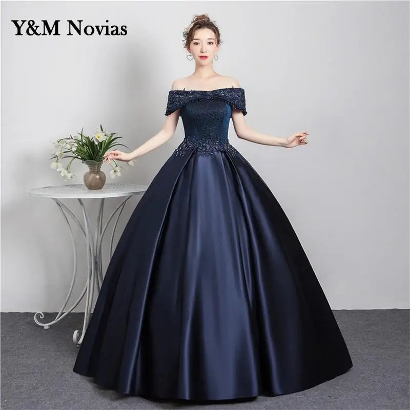 

Stain Quinceanera Dresses 2022 New Gold Blue Party Off The Shoulder Ball Gown Sweet Appliques Prom Formal Vestido De Quincenera