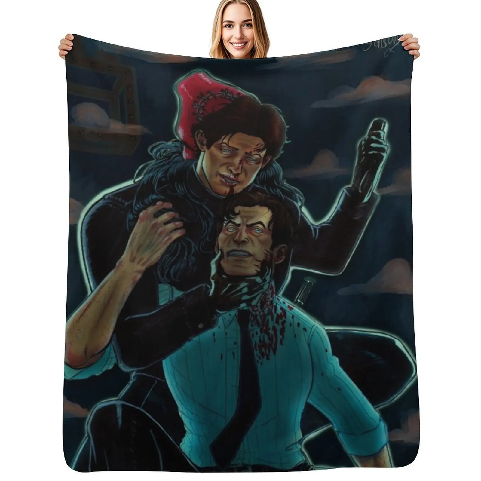 

Saw V Mark Hoffman and Peter Strahm Throw Blanket Soft Plush Plaid Camping Travel anime Blankets