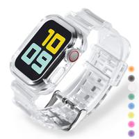 Clear Band + Case for Apple Watch Series 10 9 8 7 6 SE 5 49mm 46mm 45mm 44 42mm Transparent for iwatch 3 38mm 40mm Plastic Strap