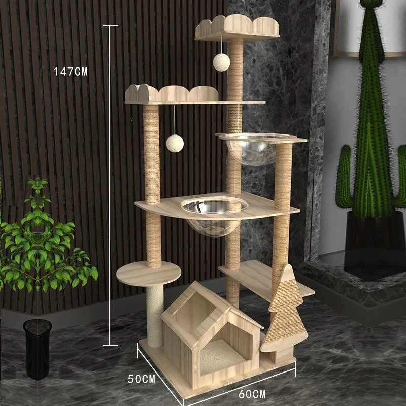 Customization Durable Solid Wood Cat Tree Tower House Comfortable Sisal Rope Cat Furniture Manufacturer