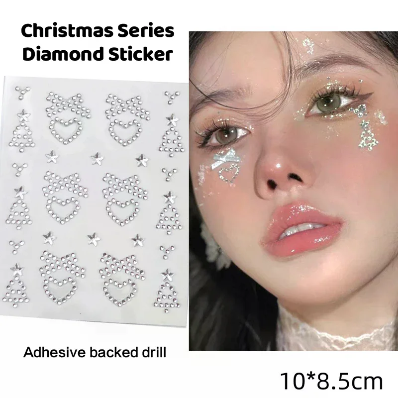 عيد الميلاد ماكياج الأبيض ندفة الثلج شجرة عيد الميلاد ملصقات حجر الراين عيون الوجه الوشم المؤقت ذاتية اللصق التصحيح مهرجان الأيل