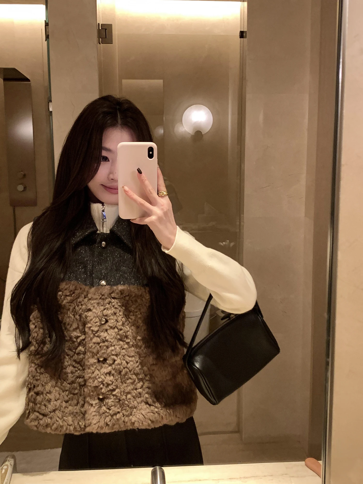 

Женская куртка Pusumede Sunset из искусственного меха и кожи ягненка с лоскутным дизайном, повседневная, с длинными рукавами, для многослойного ношения