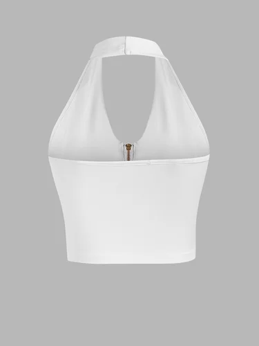 Imagen 2 del producto Chaleco con tirantes de color liso para mujer, sexy, sin mangas, con cremallera frontal, a la moda