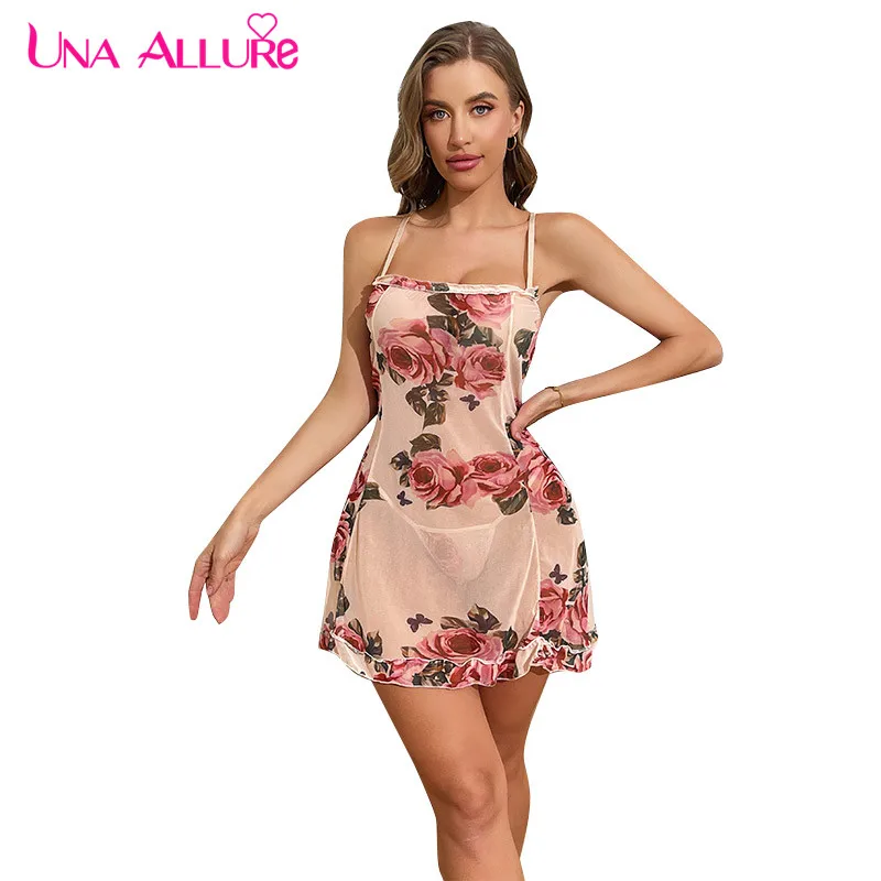 

Hot Luxury Flower Printed Underwear Women Sexy Hollowed Backless Hot Hot Lingerie Sexy Lingerie Fantasy Sleepwear Dress Women