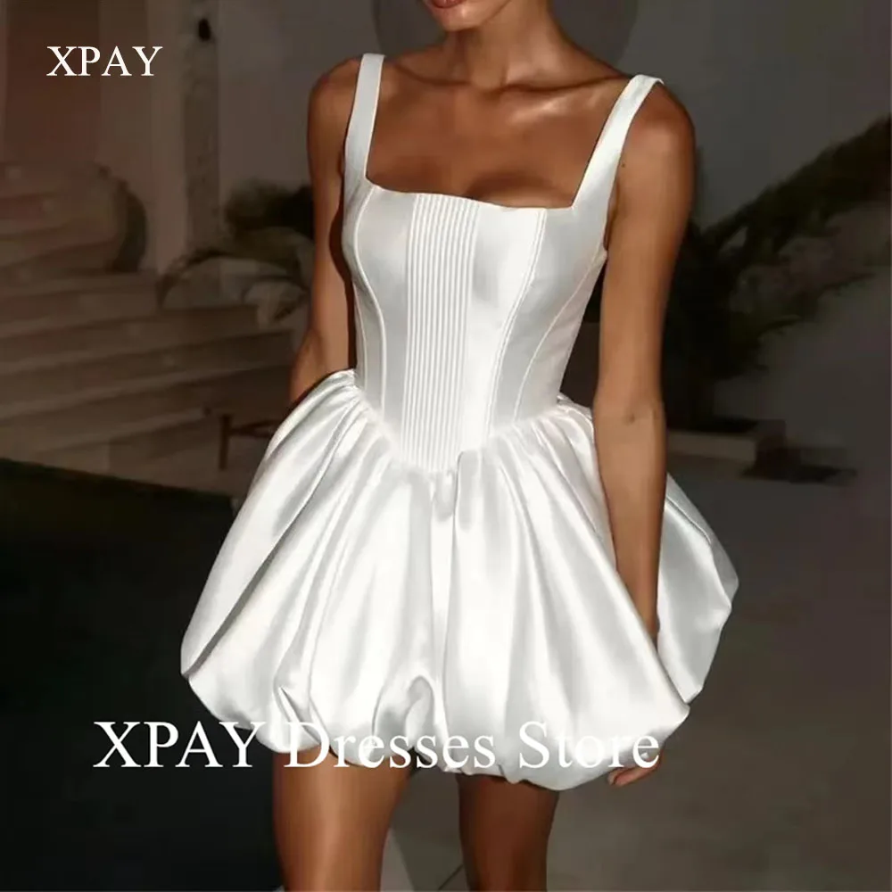 XPAY-Mini robe de mariée blanche plissée à lacets dans le dos, col carré, bretelles de nœud, robes de soirée personnalisées, 2025