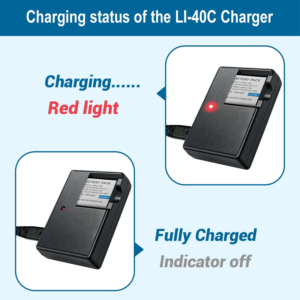 LI-40C Ladegerät für Kamera Olympus LI40B, LI42B Batterieladegerät X730, X735, X750, X560WP, X600, X730, X735, X795, X785, X785, X835, X845, X960 – Detail 5