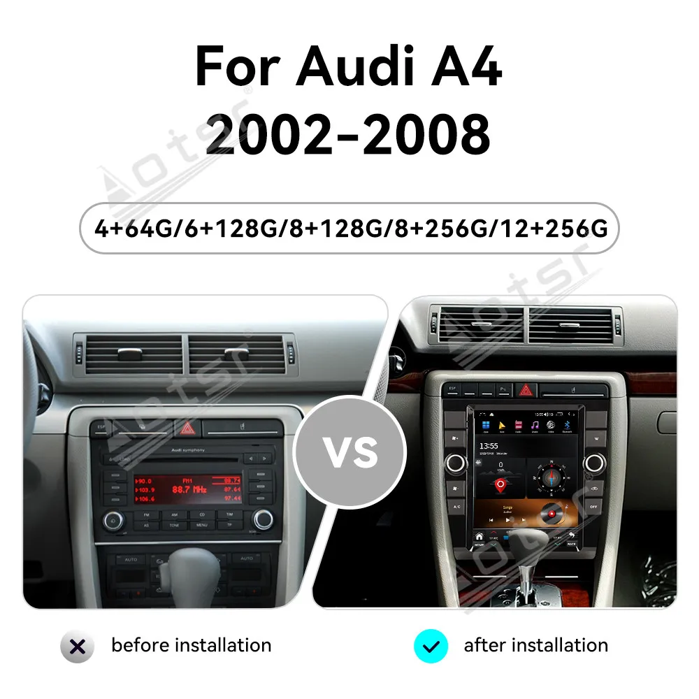 Android 14 10.4 Inch Car Radio For Audi A4 2002-2008 Wireless Carplay Multimedia Video Player Stereo Auto GPS Navigation DSP BT