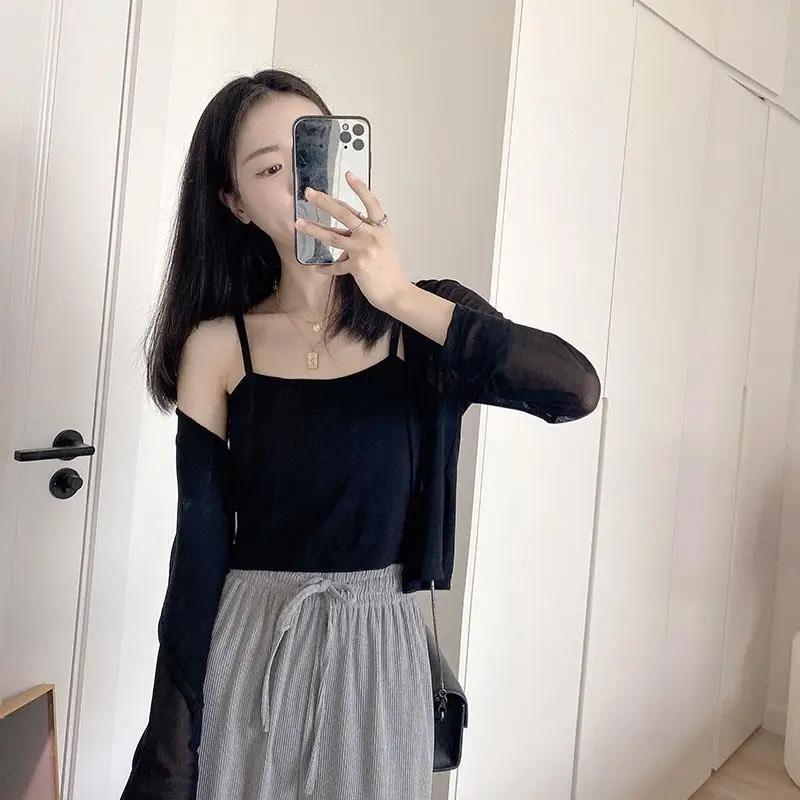 Sun Protection Fairy Thin Cardigan Women's Summer Mesh Cover up with Strap Dresses Lightweight Open Style Casual Loose Fit