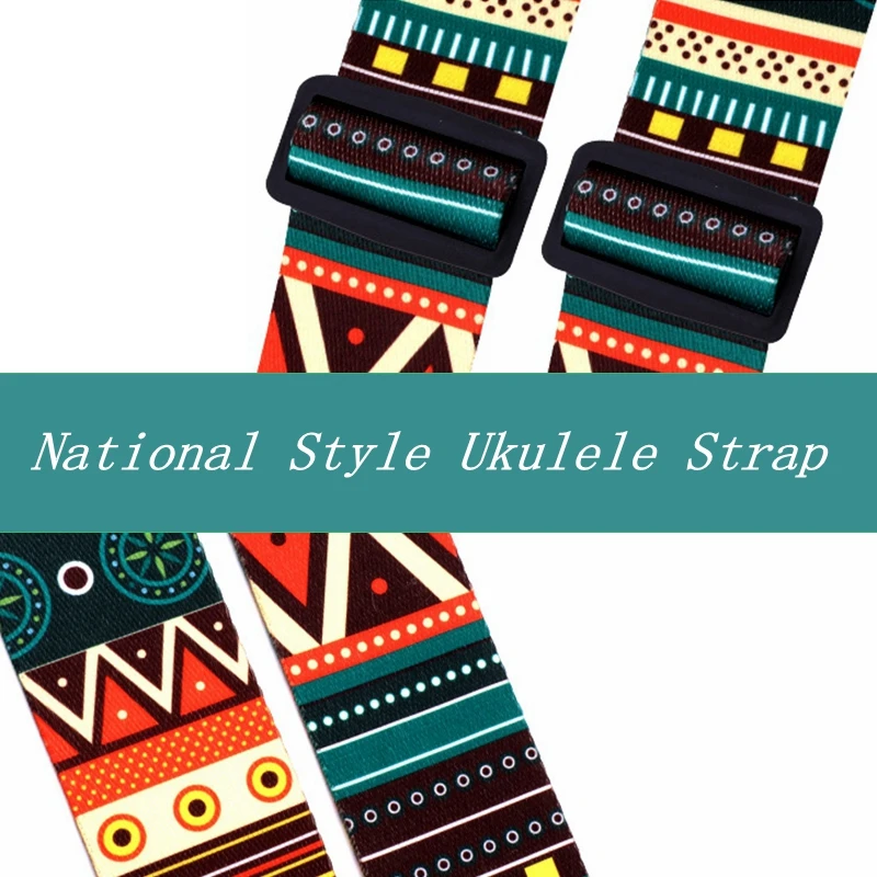 Adjustable Printing National Style Ukulele Strap Guitar Belt Shoulder Straps with Soft PU Leather Head