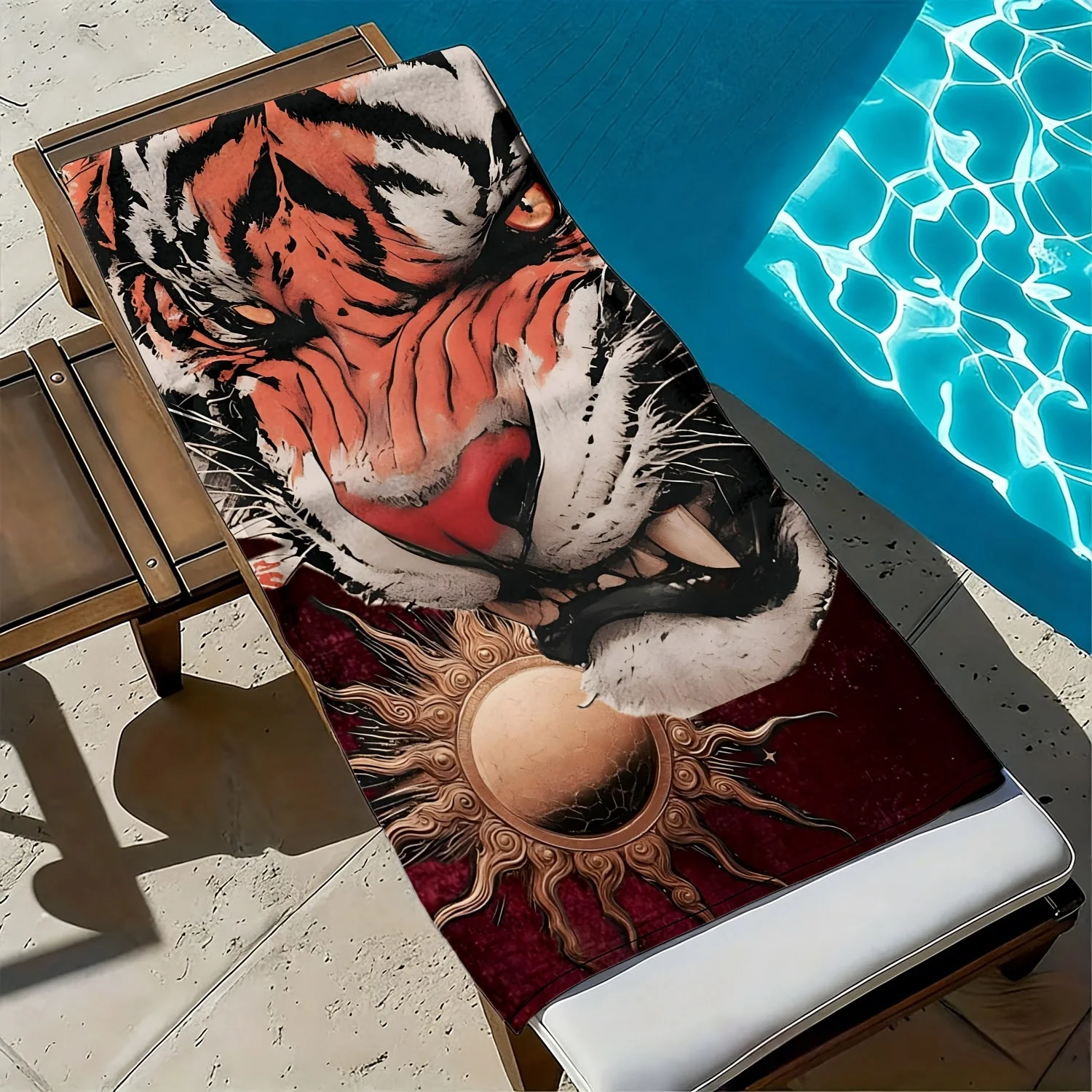 Eastern mysterious sun totem tiger pattern polyester microfiber beach towel is highly absorbent suitable swimming  beach outings