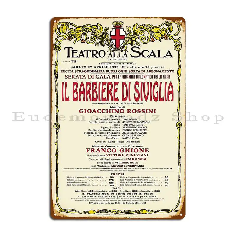 Vintage Style La Scala The Barber Of Seville Opera Poster Metal Plaque Cinema Wall Decor Wall Decor Design Tin Sign Poster