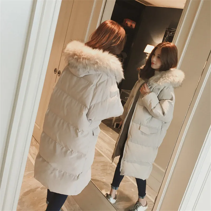 

Nice Women Winter Long Jacket Mujer Hooded Parkas Coat Women Loose Parka Fur Collar Cotton Padded Jackets Loose Outerwear R953