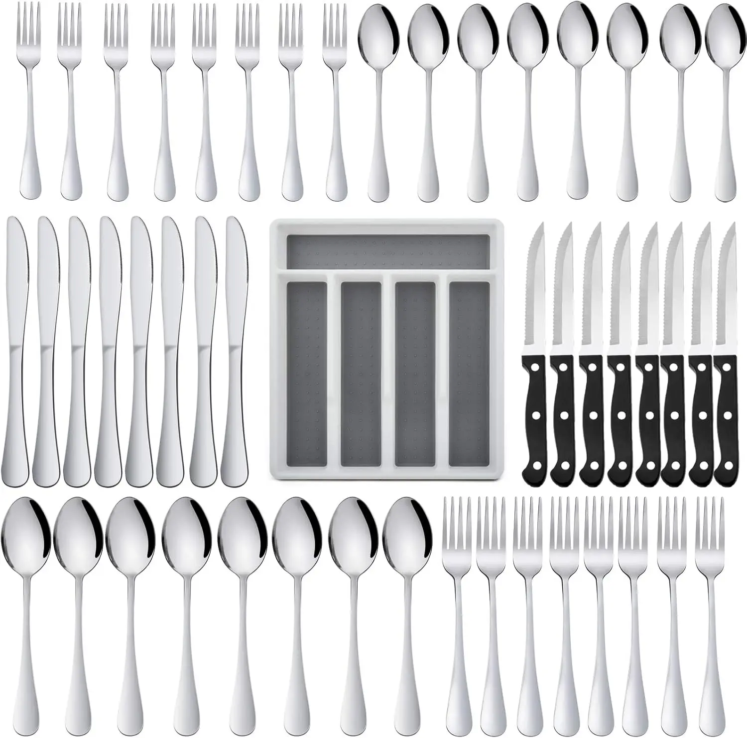 

Silverware Set with Flatware Drawer Organizer, HaWare Stainless Steel Cutlery Set with 8 Steak Knives, Modern Eating Utensils