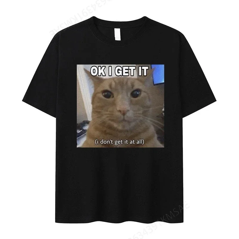 

Забавная футболка с рисунком «I Dont Get It Cat» для мужчин и женщин, модные футболки высокого качества в стиле ретро, топы, повседневная хлопковая футболка большого размера
