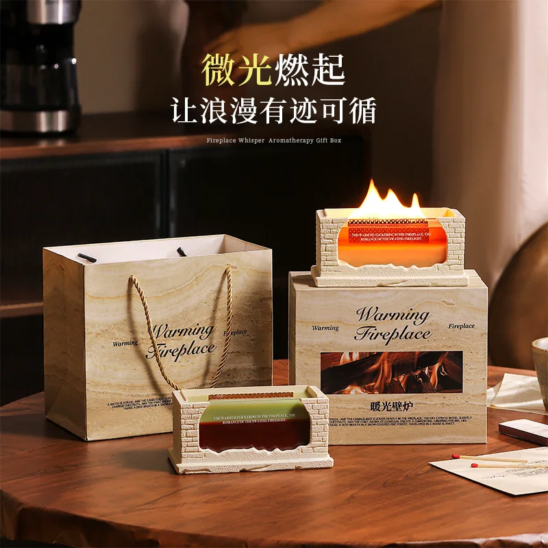 Fireplace aromatherapy candle gift box premium birthday gift soybean candle aromatherapy wood core white noise fragrance ornamen