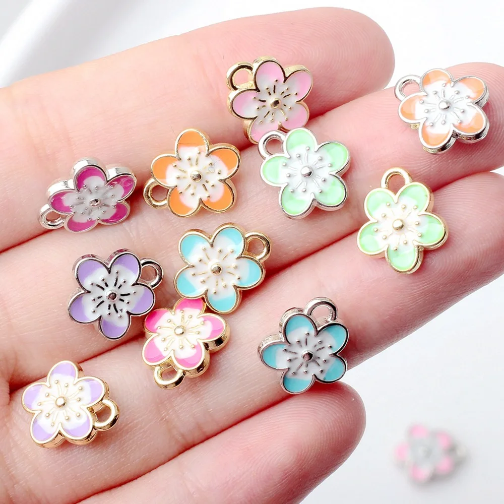 20pcs Alloy Color Peach Blossom Flowers Charms Sakura Pendant For DIY Necklace Bracelet Earring Jewelry Ornament Accessories