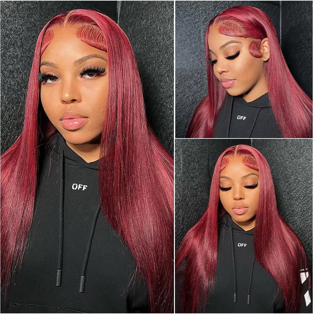 بورجوندي 13x4 HD الدانتيل أمامي باروكة من شعر طبيعي 99J الملونة مستقيم 13x6 الدانتيل الشفاف الجبهة الأحمر غلويليس الباروكات للنساء