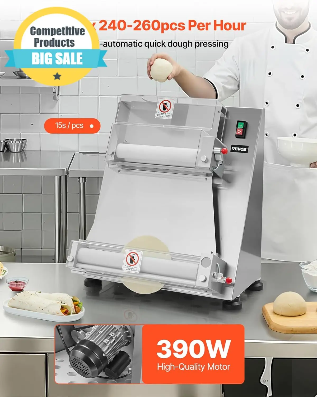 

Substantial Pizza Dough Roller Sheeter 3 16 Inch Semi Automatic Stainless Steel Pizza Press Commercial Electric 390W Pasta Maker