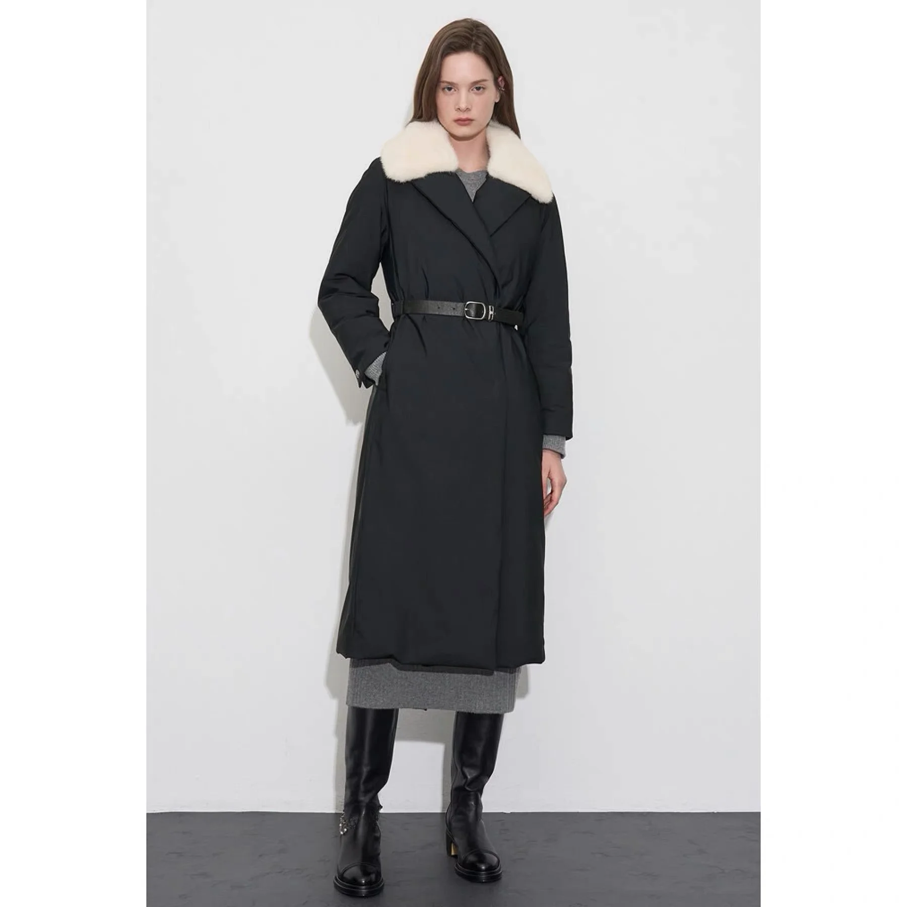 

Зимнее длинное пальто OBZ25 с отстегивающимся воротником, поясом на талии, модное, элегантное, для повседневной носки, женское, прямого кроя