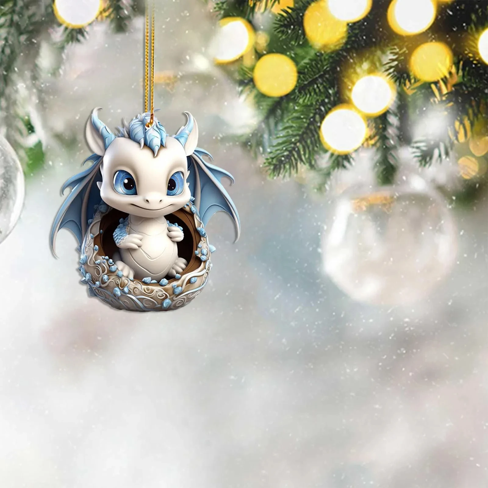 New 2D Cute Blue And White Porcelain Dragon Egg Ornament Christmas Dolls Car Interior Hanging Dragon Christmas Tree Decoration