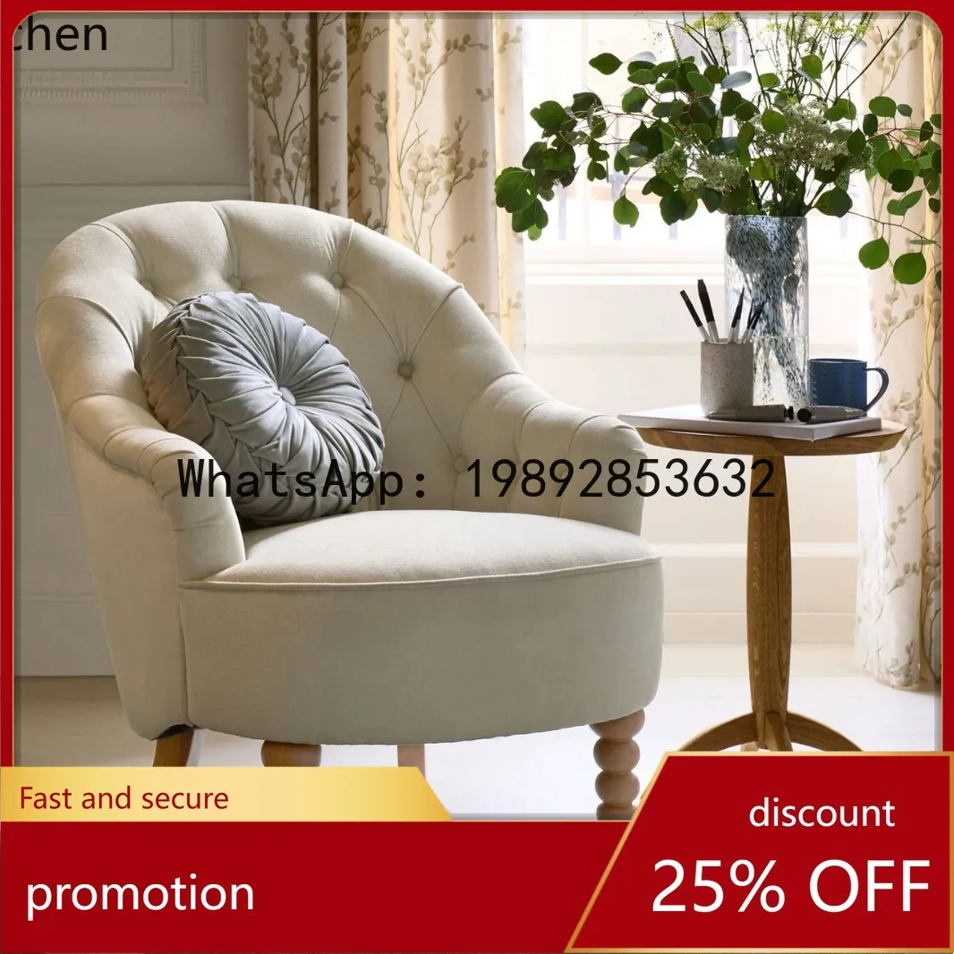 Solid Wood Single Sofa Leisure Chair Simple Off-White Velvet Fabric Meeting Chair Reception Chair