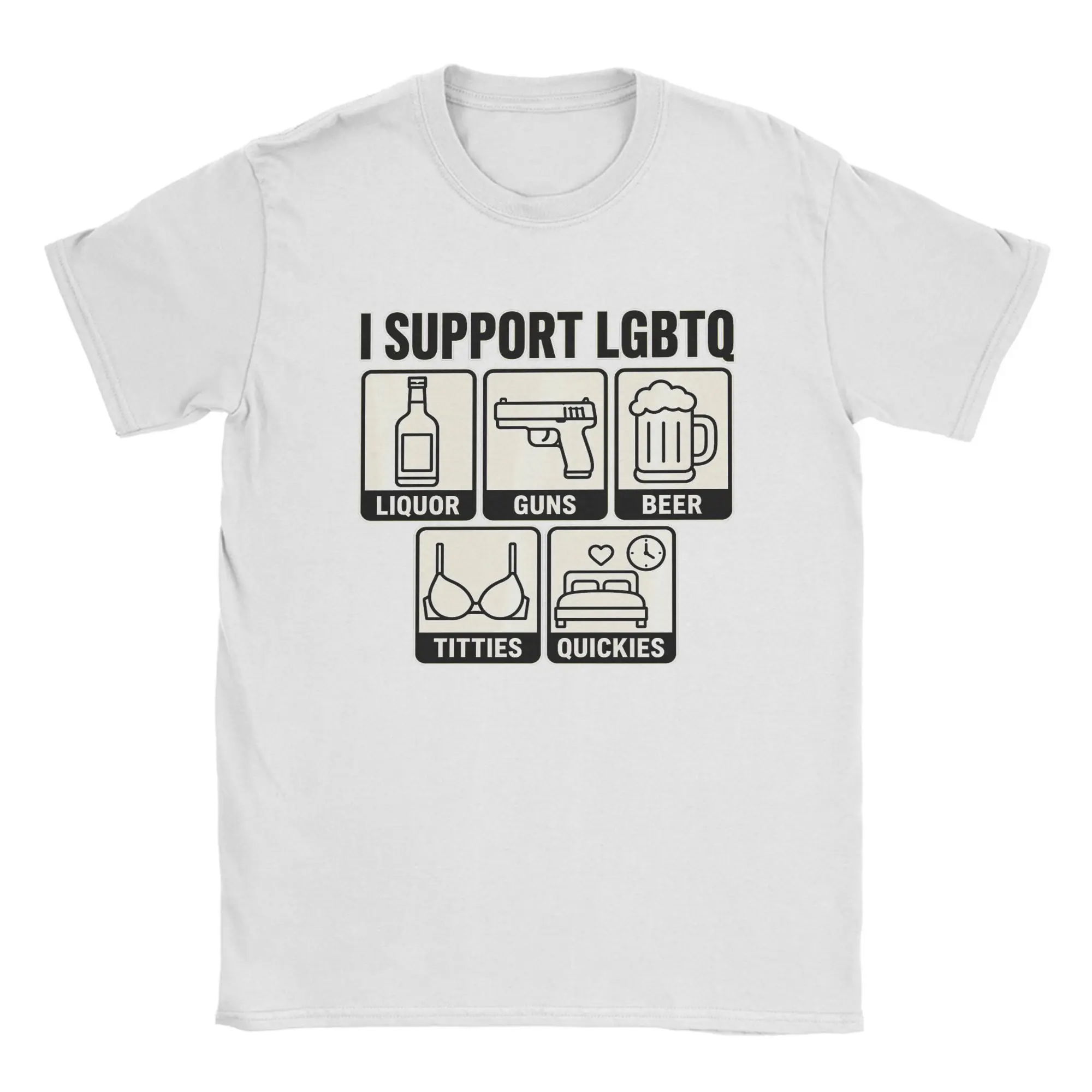 Men's T Shirt Funny I Support LGBTQ Liquor Guns Beer Titties Quickies T-Shirts Hippie  Summer Tees Vintage Cotton Clothing Gift