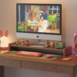 Adjustable Solid Wood Monitor Stand Ergonomic Desk Riser Office Laptop Computer Shelf with Storage Modern Workspace Organizer
