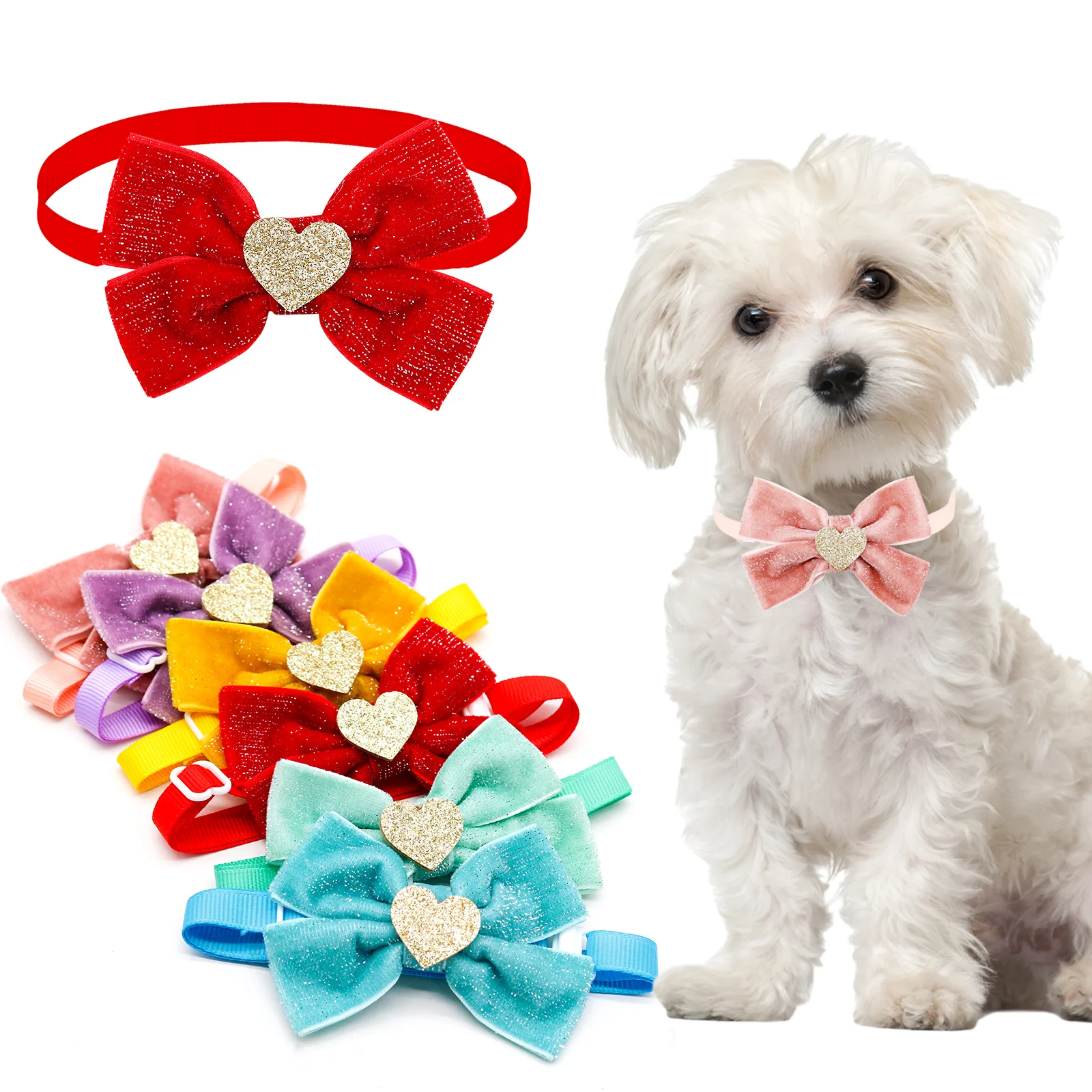 Mixed Colors Dog Bowties 10/30/50PCS Valentine's Day Heart Decoration Pet Collars For Dogs Pet Dog Bow Ties Collars Dog Supplies