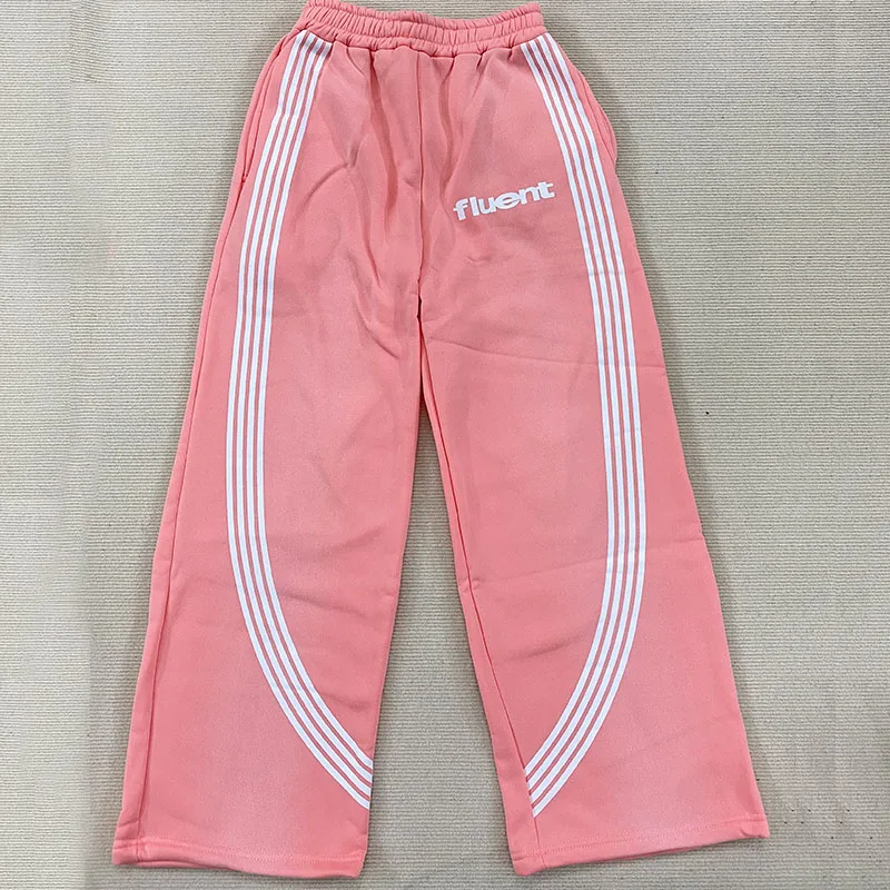 Harajuku Kreatywne Spodnie Damskie z Wzorem Liter, Luźne, Proste, w Stylu Amerykańskim, Jesienne, Vintage, w Paski, Dresowe, Lata 2000