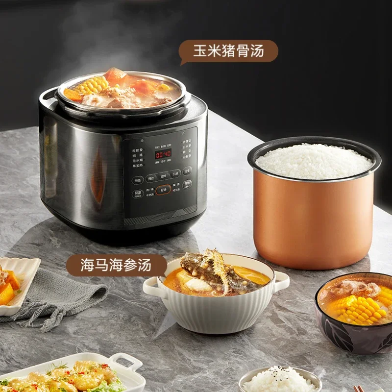 Supor 5L قدر الضغط الكهربائي سعة كبيرة 0 المغلفة حساء عميق كرة مزدوجة متعددة الوظائف ارتفاع ضغط جهاز طهي الأرز 220 فولت