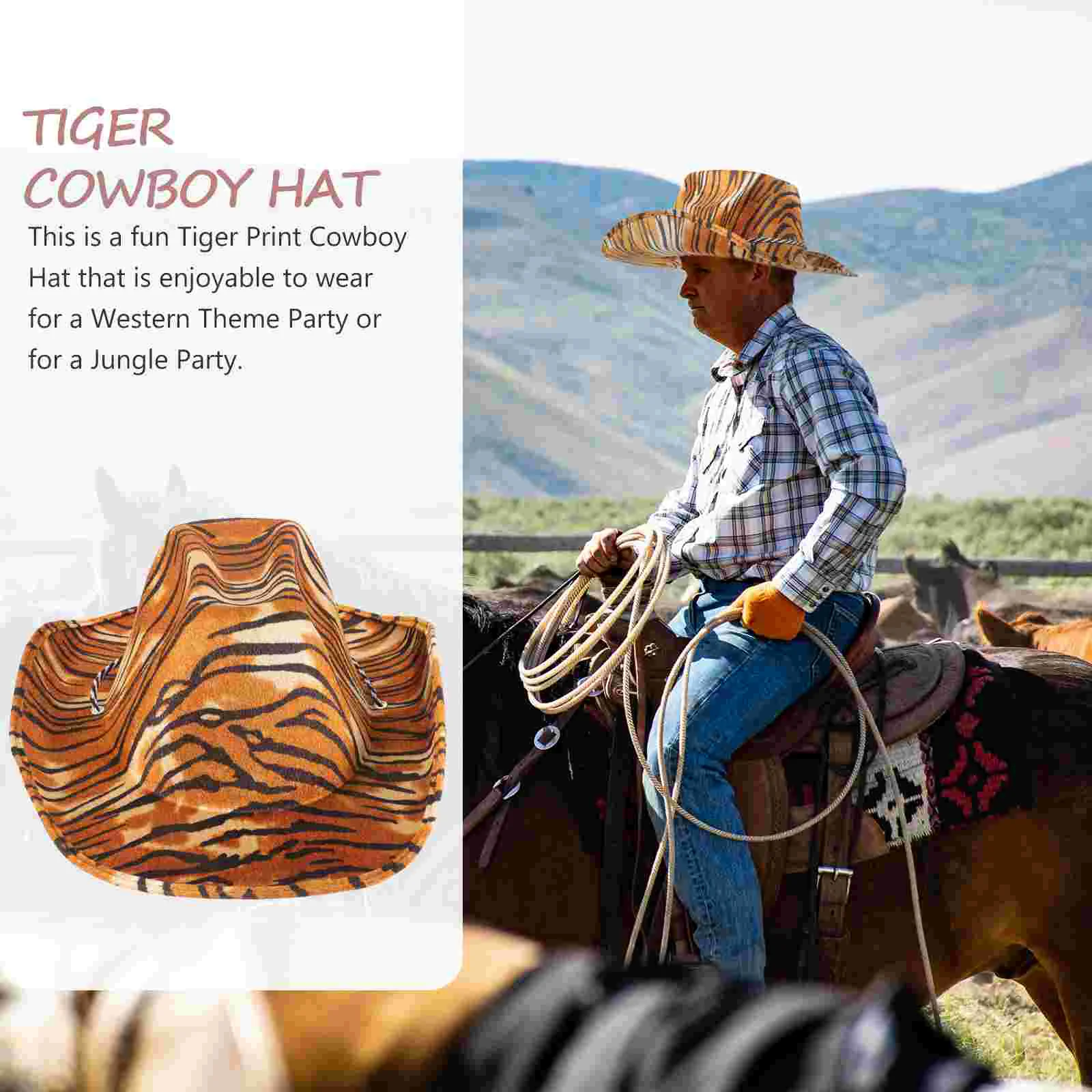 Tiger Cowboy Hat Hats Wedding Outfits for Women Dress up Girl Party Cowgirl Eva Printed Man