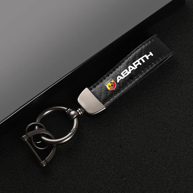 New fashion car carbon fiber leather rope Keychain key ring For Fiat ABARTH Car Accessories