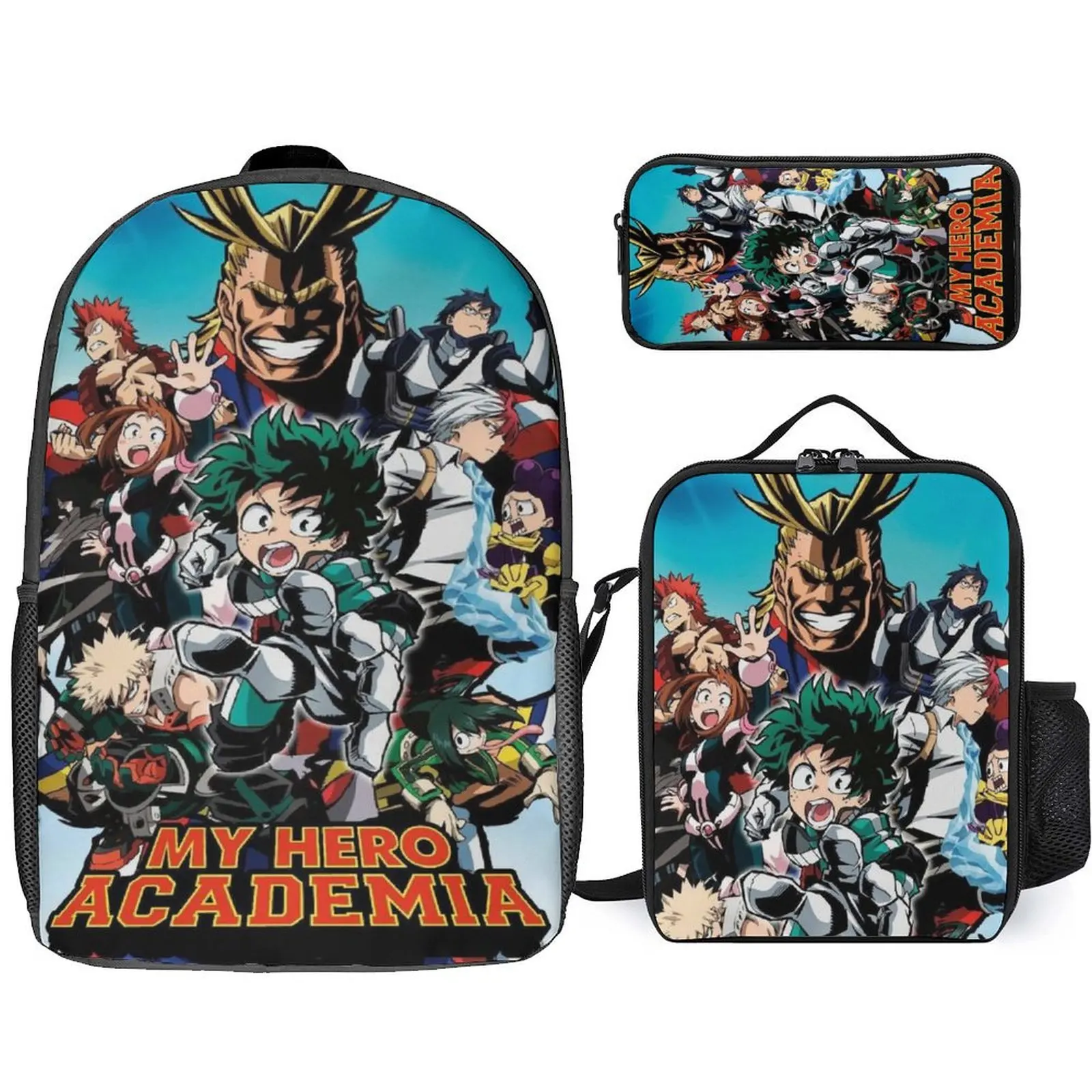 Hero Animation Academy Back To School Season 3 Sets Of Cool Boy Cartoon 3d Printing Backpack Meal Bag Pen Bag Custom