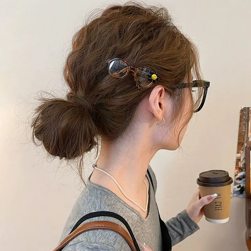 نظارات وجه مبتسم على طراز المصمم، دبوس شعر كرتوني مع مشابك جانبية، إكسسوار تصفيفة شعر جديد 2025، مشبك شعر مجعد للجبهة