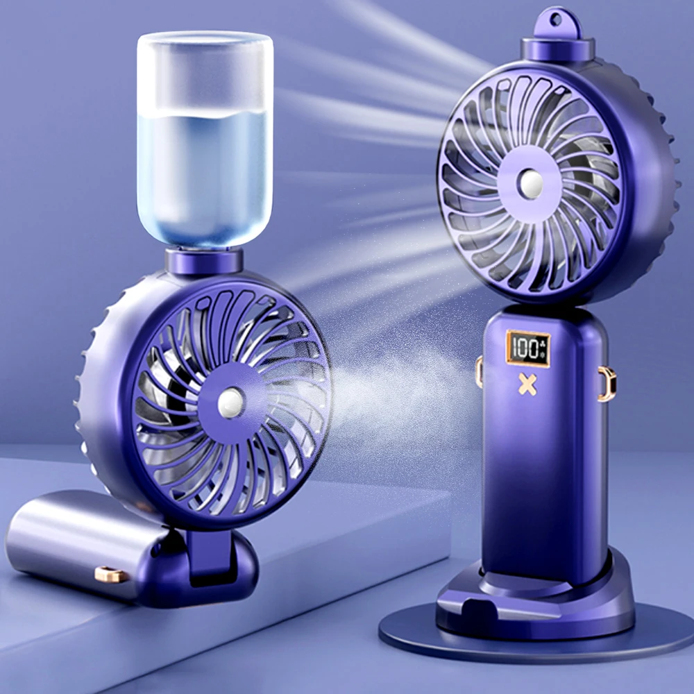 Portable Spray Fan 2 In 1 Humidifier Hydrator Electric Fan With LCD Display 5-speed Wind Mini USB Rechargeable Fan 5000mAh