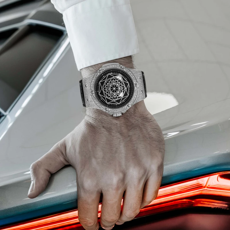 HANBORO, reloj automático para hombre, 43MM, reloj de pulsera mecánico de lujo, manecillas geométricas luminosas, bisel Hexagonal, caja completa de cristal