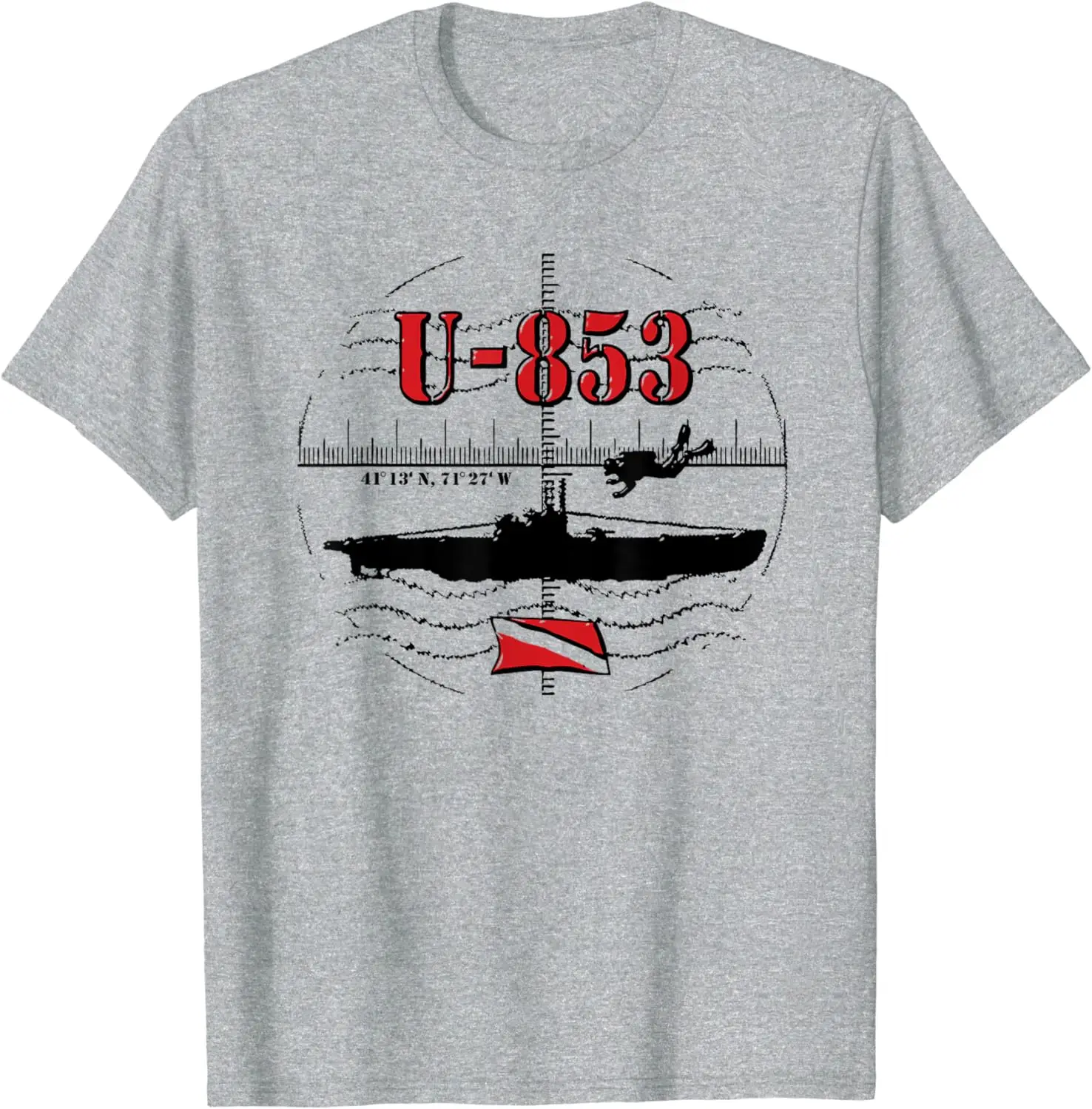 U-853 U-boat Submarine WWII Scuba Wreck Diving Gifts T-Shirt 100% Cotton O-Neck Short Sleeve Casual Mens T-shirt Size S-3XL