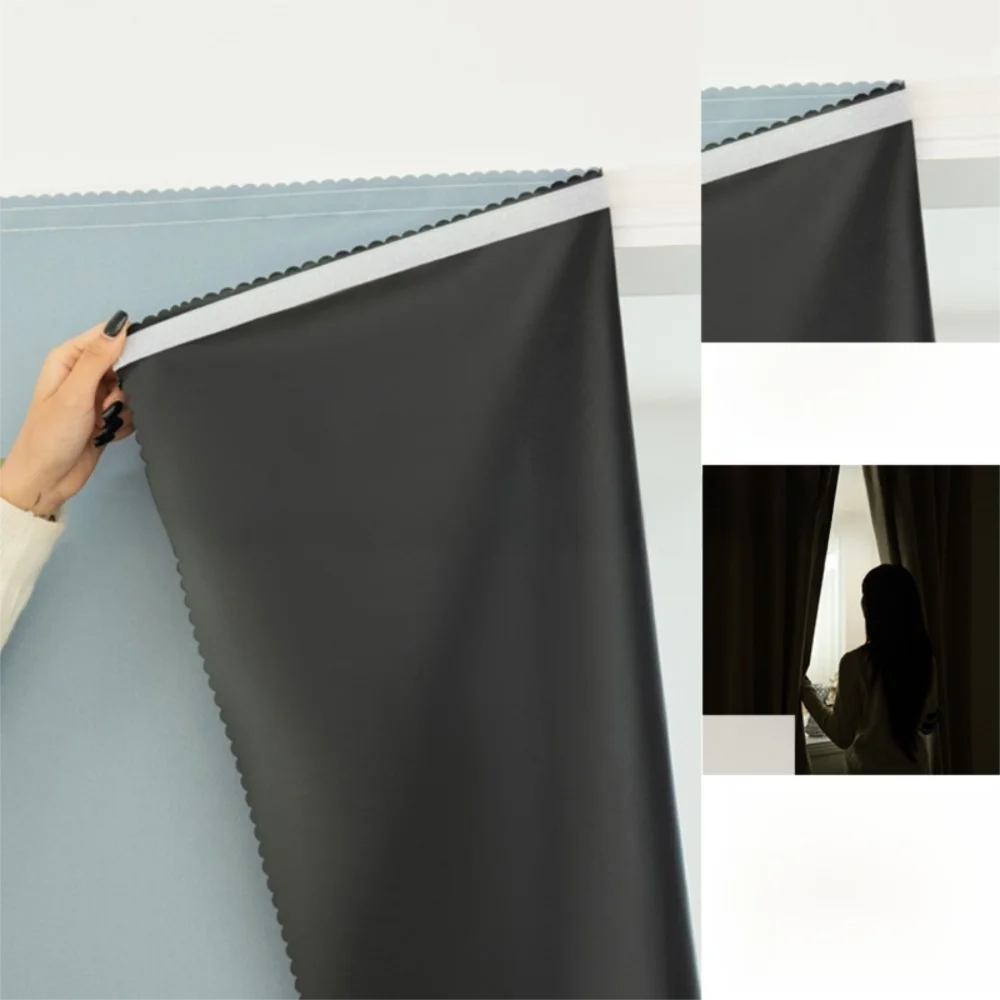 New Solid Color Blackout Curtains Self-adhesive No Drilling Privacy Curtains Sunshade Curtains Home Living Room Decor