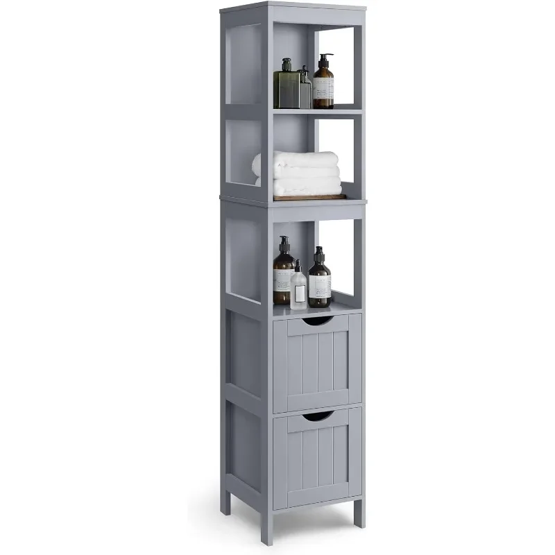 Bathroom Floor Cabinet, Bathroom Storage Organization Shelf, Multi-purpose Corner Unit, 2 Drawers, 55.7 Inches High